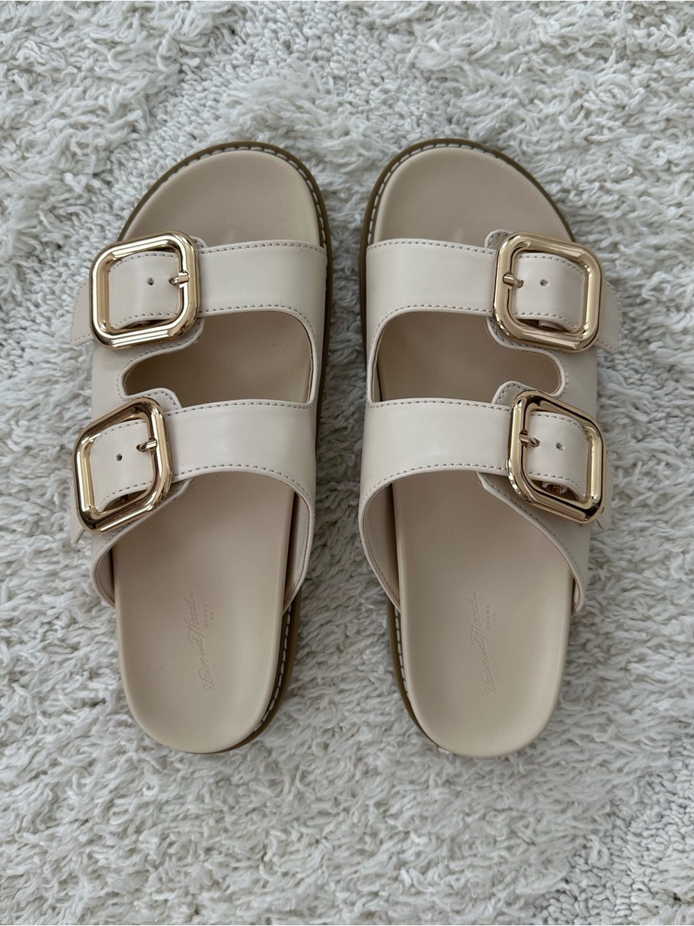 Universal Thread Women's Collin Bone Double Buckle Wide Width Footbed Sandals